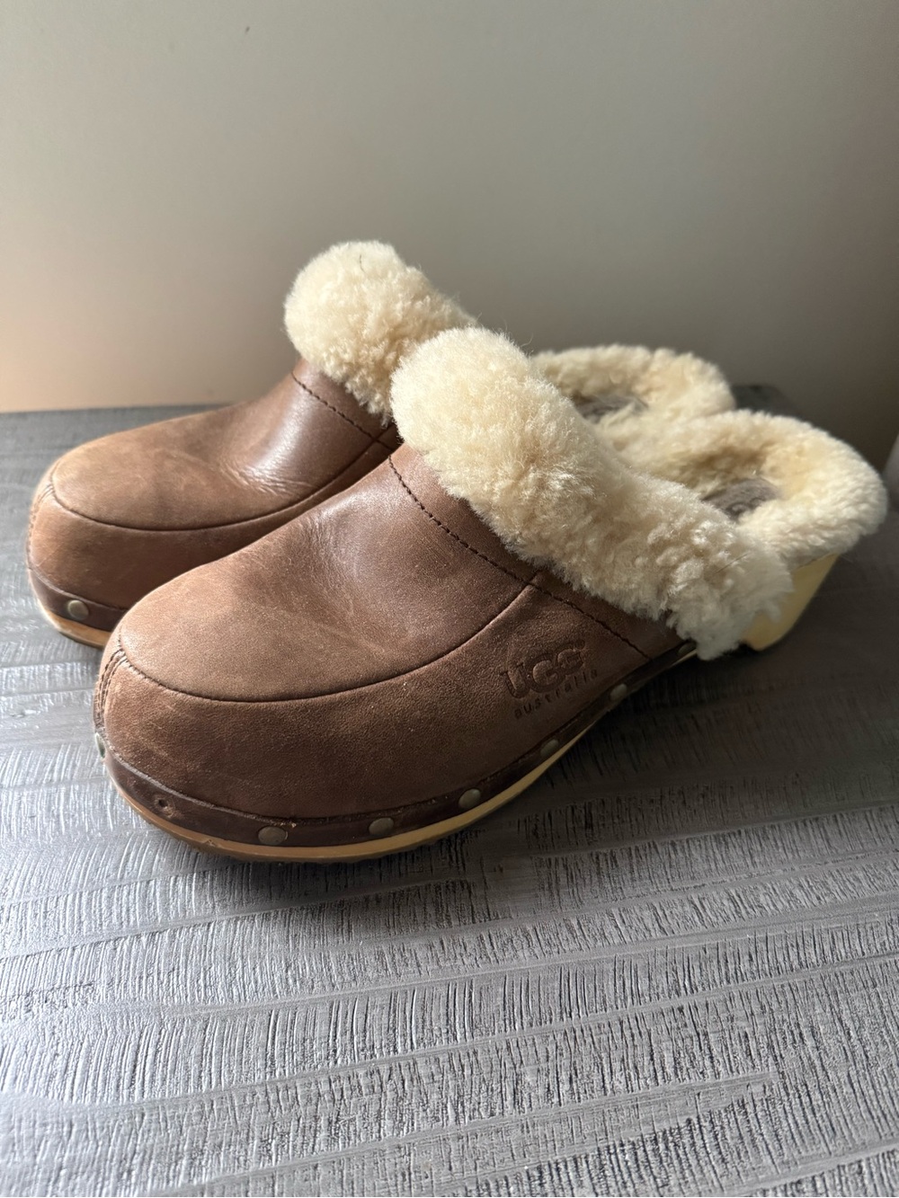 UGG Chestnut Suede Shearling Clog Mules